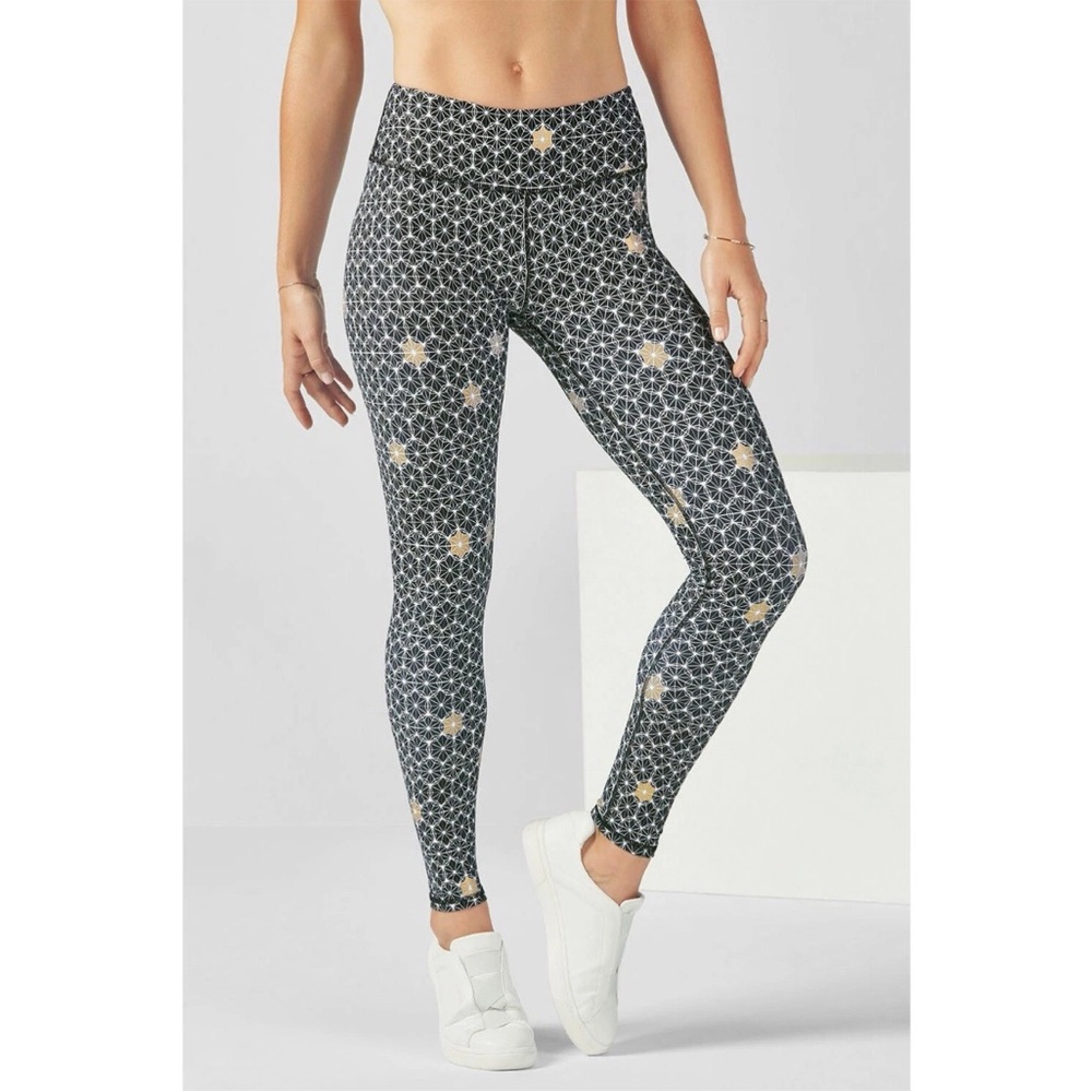 Fabletics Mid Rise Legging Geometric Stardust Print Navy Small GUC